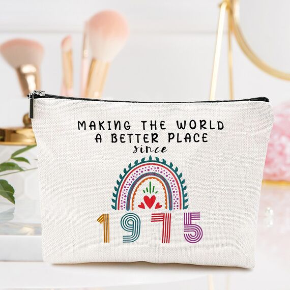 Gekamoyue 50. Geburtstag Mädchen, 50. Geburtstag Make Up Tasche, Tragbare Makeup Bag, Mädchen Reiseutensilien, Geburtstagsgeschenk für Damen Jahrgang 1975