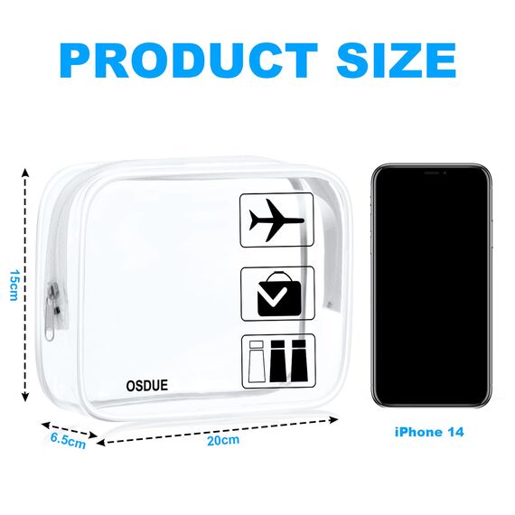 OSDUE 2 Stück Kulturbeutel Transparent, Flugzeug PVC Kosmetiktasche Wasserdicht, Handgepäck-Reisezubehör, Kulturtaschen für Männer, Frauen, Kinder, Familie (Weiß)