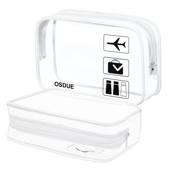 OSDUE 2 Stück Kulturbeutel Transparent, Flugzeug PVC Kosmetiktasche Wasserdicht, Handgepäck-Reisezubehör, Kulturtaschen für Männer, Frauen, Kinder, Familie (Weiß)