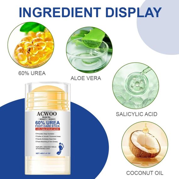 ACWOO 2pc Hydrating and Anti-Cracking Foot Cream, Urea Fußcreme 60% + 2% Salicylsäure, Fusscreme Sehr Trockene Füsse, Heel Balm lindert Juckreiz für Trockene, Rissige Füße, Fersen, Ellbogen, 40g