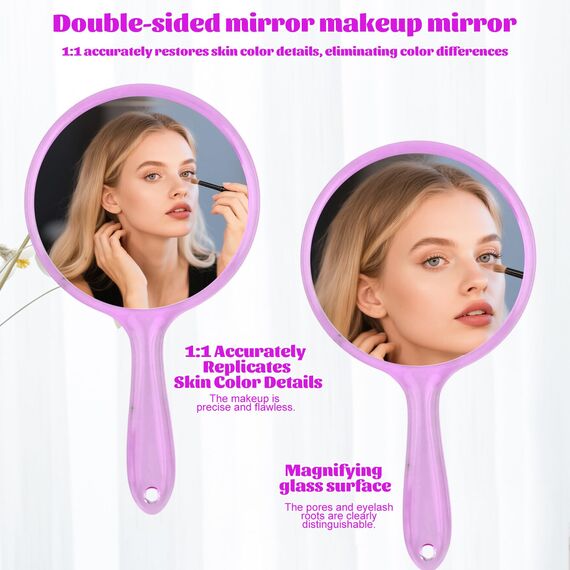 FESSOSKO Handspiegel mit Griff Doppelseitiger Spiegel 1X/3X Vergrößerung Spiegel Kosmetikspiegel Schminkspiegel Runde Form für Damen Tägliche Make-up (Grün)