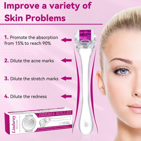 Bartroller 0,5 mm – Derma-roller mit 540 Titan-Nadeln für Bartwuchs & Haarwachstum, professioneller Microneedling Roller für Gesicht, Kopfhaut & Körper – Männer & Frauen, Anti-Aging, Hautpflege(Rosa)