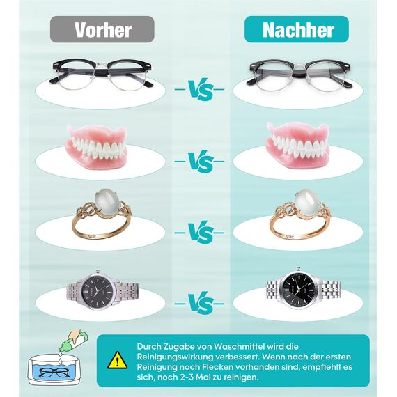 Gisaae Ultraschallreinigungsgerät Brille 48000Hz Brillenreinigungsgerät 660ml Ultraschallgerät Zahnersatz Reinigungsbäder für Schmuck Uhrenbands Münzen