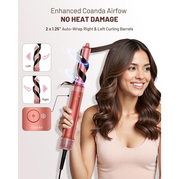 HITTIONA Airstyler 5 in 1 mit Auto Lockenstab, und High Speed Ionen Föhn, Hairstyler für Schnelltrocknend, Keine Hitzeschäden, Flauschige Locken & Seidiges Haar, mit Reisetasche