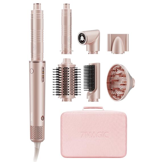 7MAGIC 7 in 1 Airstyler, Professioneller Hairstyler Set, 110000 U/Min, 1400W, Rundbürstenföhn, Lockenstab Auto-Wrap, Glätteisen, Ionen Föhn, Zum Styling, Volumisieren, Locken und Glätten, mit Reisebox