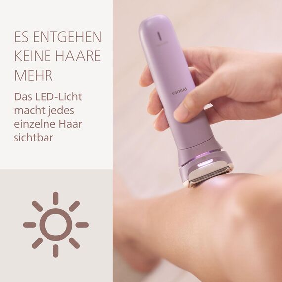 Philips Lady Shaver Series 8000 - kabelloser elektrischer Rasierer, nass und trocken, 3-Klingen-System, flexibler Scherkopf, LED-Licht, Beine/Körper/Bikinizone, 100 Min. Laufzeit, Modell BRL149/00