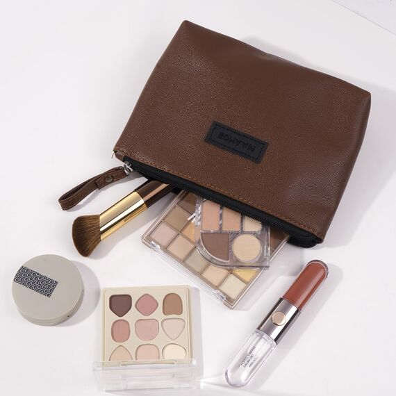 Kleine Kosmetiktasche MAANGE Kleine Make up Tasche Tragbare Reise Schminktasche wasserdichte PU Leder mit Griff Niedliche Vielseitige Reißverschlusstasche für Frauen