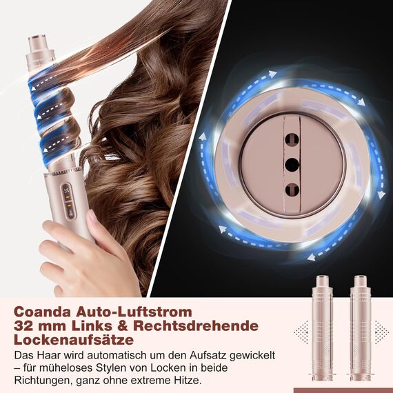 7MAGIC 7 in 1 Airstyler, Professioneller Hairstyler Set, 110000 U/Min, 1400W, Rundbürstenföhn, Lockenstab Auto-Wrap, Glätteisen, Ionen Föhn, Zum Styling, Volumisieren, Locken und Glätten, mit Reisebox