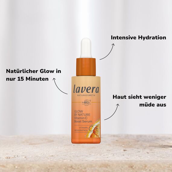 lavera Glow By Nature Vitamin C Boost Serum - intensive Hydration - erfrischt & geschmeidigt - mildert Pigmentflecken & Pickelmale - Q10 - vegan - Naturkosmetik - 30 ml