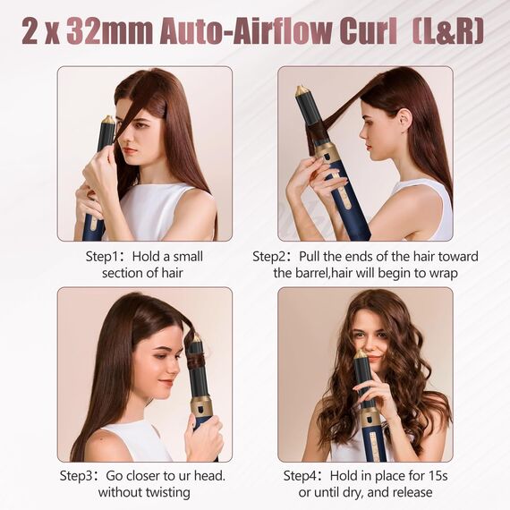 Anluomania Airstyler & Haartrockner 1350W, Hairstyler set mit Föhn110000 U/Min, Föhnbürste mit Auto Lockenstab, Warmluftbürste, Glättbürste, Airflow-Styling für Haar Volumen, Glätten,Locken und Föhnen