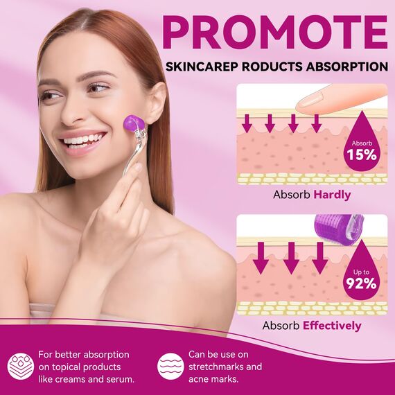 Bartroller 0,5 mm – Derma-roller mit 540 Titan-Nadeln für Bartwuchs & Haarwachstum, professioneller Microneedling Roller für Gesicht, Kopfhaut & Körper – Männer & Frauen, Anti-Aging, Hautpflege(Rosa)