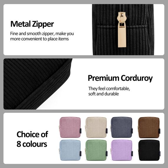 MAGEFY Kosmetiktasche Kleine Make up Tasche für Handtasche, Cord Schminktasche Damen mit Fächern Reise Makeup Tasche für Frauen