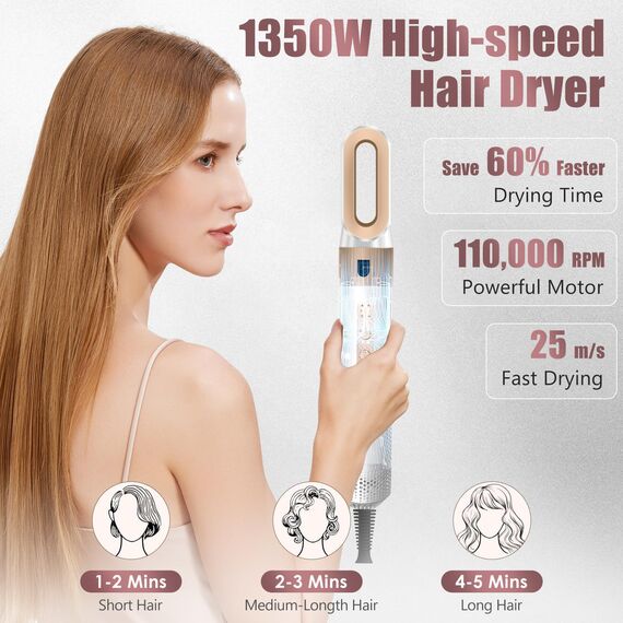 Anluomania Airstyler & Haartrockner 1350W, Hairstyler set mit Föhn110000 U/Min, Föhnbürste mit Auto Lockenstab, Warmluftbürste, Glättbürste, Airflow-Styling für Haar Volumen, Glätten,Locken und Föhnen