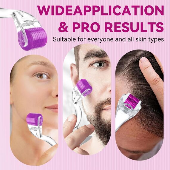 Bartroller 0,5 mm – Derma-roller mit 540 Titan-Nadeln für Bartwuchs & Haarwachstum, professioneller Microneedling Roller für Gesicht, Kopfhaut & Körper – Männer & Frauen, Anti-Aging, Hautpflege(Rosa)