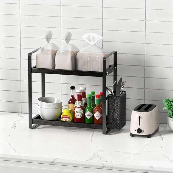 LEMIKKLE Kaffeebar-Zubehör und Kaffeetassenhalter, Küchenorganizer und -aufbewahrung, Gewürzregal-Organizer für Arbeitsplatte, Küche (Schwarz)