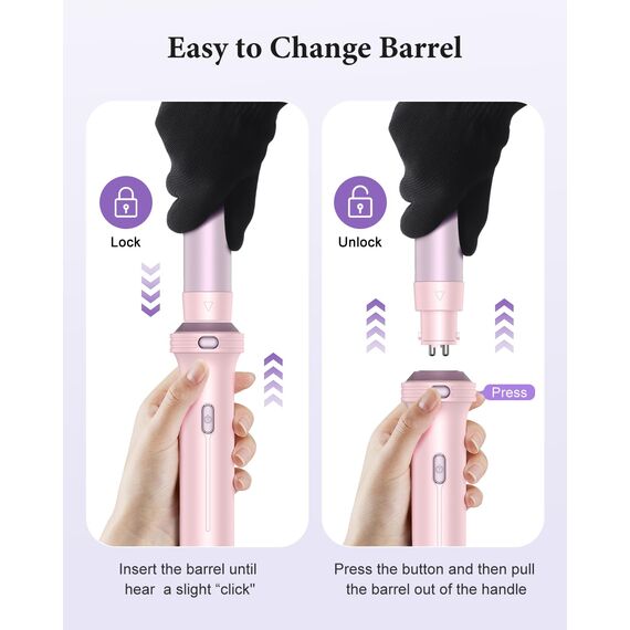 BESTOPE PRO Lockenstab, 5 in 1 Lockenstäbe Set mit Glätteisen, Thermobürste, 3 Keramische Lockeneisen (9mm- 25mm) für Große Locken, 13 Temperaturen, Hair Curler mit Hitzebest.Matte, Handschuh, Rosa