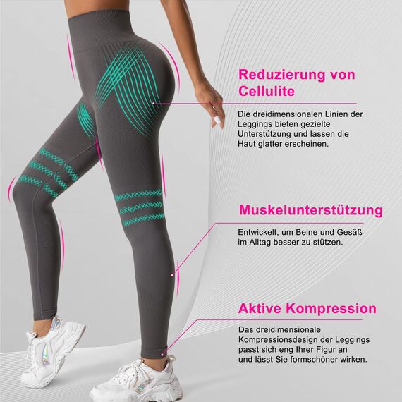 Cellumove 3D Leggings Anti Cellulite Kompression Damen, Bequeme Kompressionsleggins Lipödem, Push Up Scrunch Für Sport (Schwarz, L)