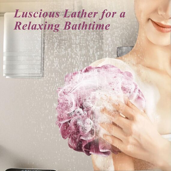 flintronic 4 Stück Badeschwamm, 75g Dusch-Luffa-Kugeln, Masche Schäumend Duschschwamm Körper, weich, langlebig, Extra Groß, Einfach Schäumend, für Reinigendes Körperpeeling & Peeling (Blau+Rosa)