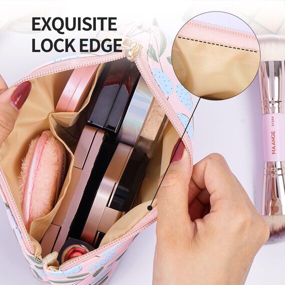 MAANGE Kleine Kosmetiktasche Blumenmuster Make-up Tasche PU-Leder Schminktasche mit Reißverschluss