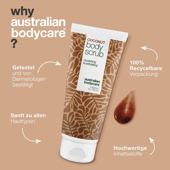 Australian Bodycare Body Scrub Koko 200 ml - Körperpeeling bei Pickeln auf dem Rücken & Körper, Unreiner Haut & Eingewachsenen Haaren - Pflege bei Hornhaut