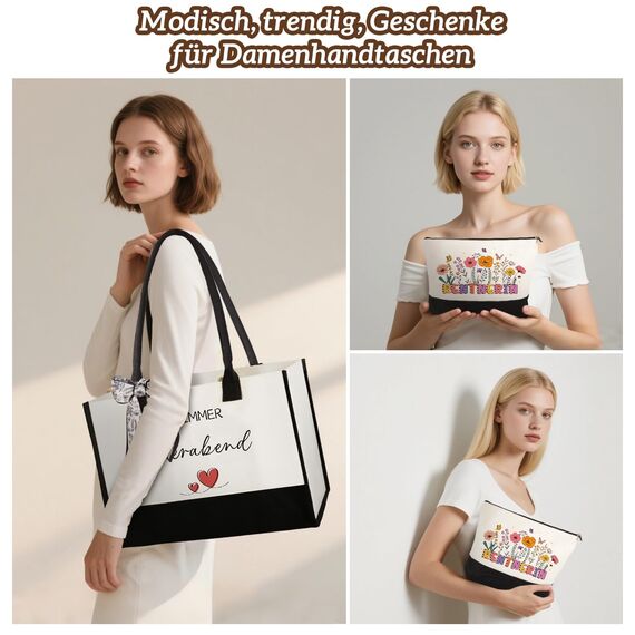 Giftota Rentnerin Geschenk Set – Rentner Geschenk Frau Renteneintritt Abschiedsgeschenk Ruhestand Frau – Canvas Tasche, Kosmetiktasche, Karte – Lustiges Rentner Geschenkset Kollegin Mitarbeiterin