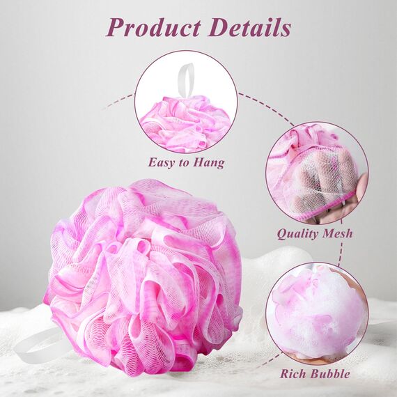 flintronic 4 Stück Badeschwamm, 75g Dusch-Luffa-Kugeln, Masche Schäumend Duschschwamm Körper, weich, langlebig, Extra Groß, Einfach Schäumend, für Reinigendes Körperpeeling & Peeling (Blau+Rosa)