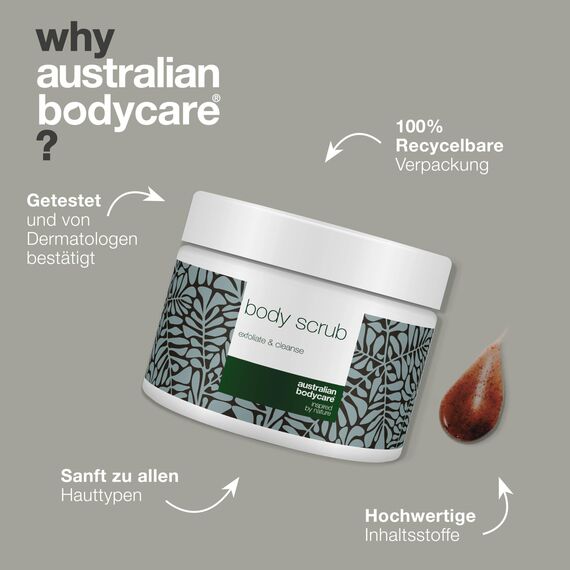 Australian Bodycare Body Scrub - Körperpeeling bei Pickeln auf dem Rücken & Körper, Unreiner Haut & Eingewachsenen Haaren - Pflege bei Hornhaut