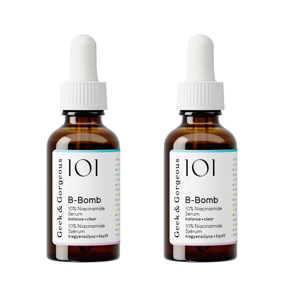 Geek & Gorgeous B-Bomb Duo Pack – Hochdosiertes 10% Niacinamid-Serum – Verfeinert Poren, reduziert Unreinheiten & reguliert Talgproduktion – Ideal für Mischhaut & fettige Haut – 30 ml x 2