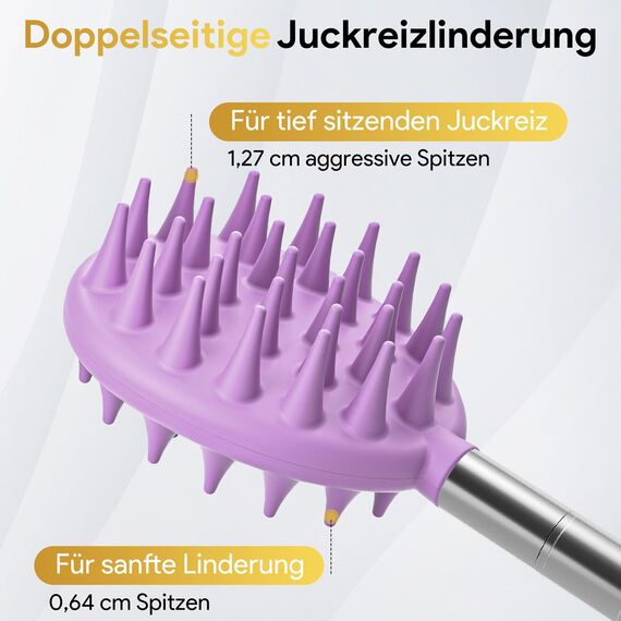 Rückenkratzer Ausziehbarer mit 5 abnehmbaren Kratzköpfen, Verstärktem Griff aus Edelstahl, im Geschenkset – ideal für Männer, Väter und Frauen (Lila)