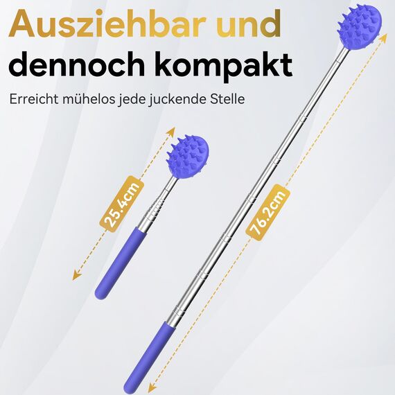 Rückenkratzer Ausziehbarer mit 5 abnehmbaren Kratzköpfen, Verstärktem Griff aus Edelstahl, im Geschenkset – ideal für Männer, Väter und Frauen (Hellblau)
