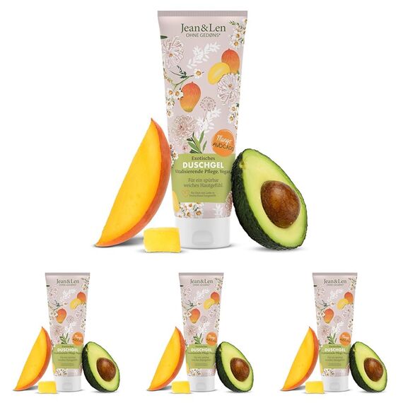 Jean & Len Exotisches Duschgel Mango & Avocado, vitalisierende Formulierung für ein spürbar geschmeidiges Hautgefühl, sanfte Hautreinigung, ohne Parabene & Silikone, vegan, Duschgel, 250 ml