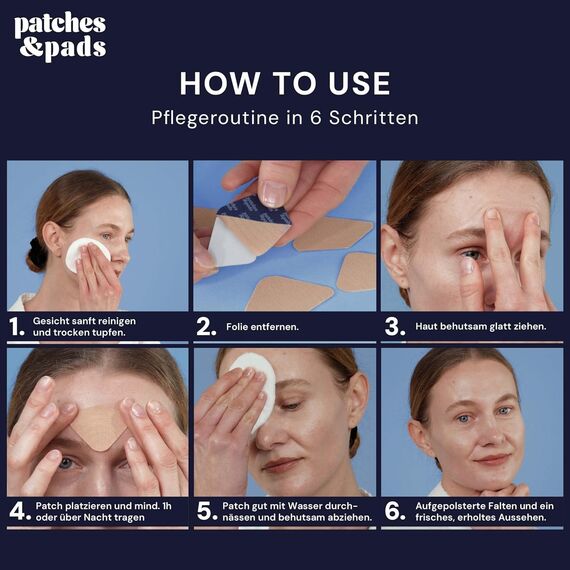 Patches & Pads Zornesfalte Pflaster aus Baumwolle mit Hyaluron 60 Stück 4er-Pack - Extra stark haftend - Zornesfalte glätten, Anti Falten Pflaster, Gesichtstape gegen Falten - Dermatologisch getestet