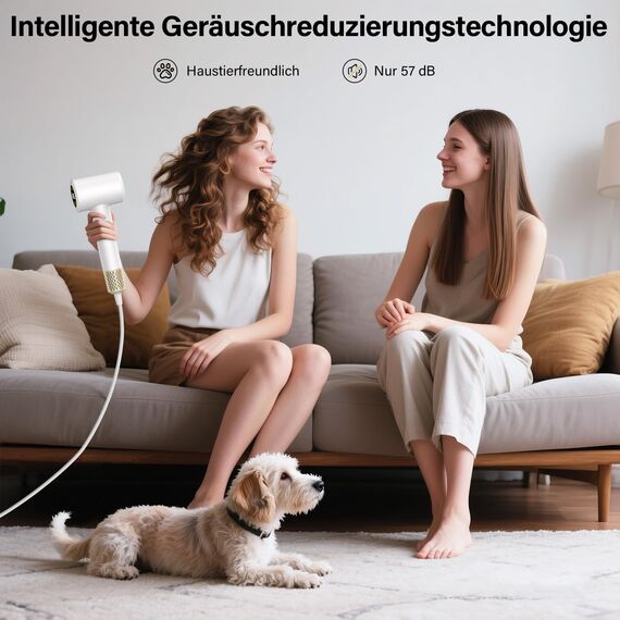 Föhn mit Diffusor, Haartrockner, 400 Millionen Plasma Ionen Fön, 110000 U/min Bürstenloser Motor Schnelles Trocknen Haarföhn, 57dB Geräuscharm Hair Dryer, Haarfön für Reise, Zuhause (Weiß)