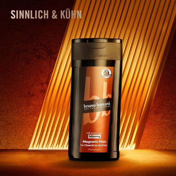 bruno banani Magnetic Man Shower Gel, 3-in-1-Duschgel mit fesselnd-holziger Ambernote, 250ml (Packung mit 2)