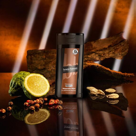 bruno banani Magnetic Man Shower Gel, 3-in-1-Duschgel mit fesselnd-holziger Ambernote, 250ml (Packung mit 2)