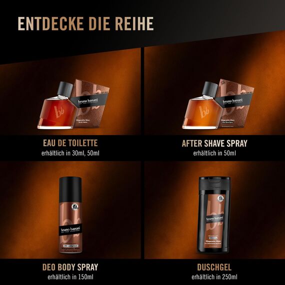 bruno banani Magnetic Man Shower Gel, 3-in-1-Duschgel mit fesselnd-holziger Ambernote, 250ml (Packung mit 2)