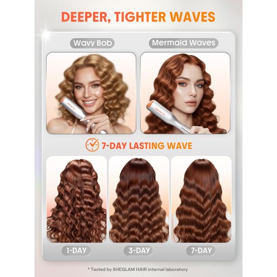 SHEGLAM Beach Babe Welleneisen für Haare 2 Barrel Kreppeisen 19mm mit Smart-Timer, einstellbarer Temperatur, Dual Voltage, Anti-Scald – Lockenstab für Beach Waves & Mermaid Hair