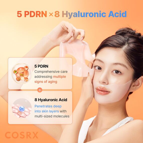 COSRX 5 PDRN Hyalruronic Acid Vital Hydrating Hydrogel Mask 3 Stück für das Gesicht mit 5% PDRN und 8-facher Hyaluronsäure, koreanische Gesichtsmaske für gläserne Haut, Korean Skincare