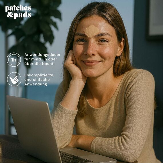 Patches & Pads Zornesfalte Pflaster aus Baumwolle mit Hyaluron 60 Stück 4er-Pack - Extra stark haftend - Zornesfalte glätten, Anti Falten Pflaster, Gesichtstape gegen Falten - Dermatologisch getestet