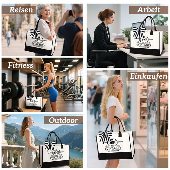 Giftota 40. Geburtstag Geschenk Frau – Vintage 1986 Canvas Einkaufstasche Tragetasche & Kosmetiktasche Set mit Grußkarte – 40. Geburtstagsgeschenk für Mama, Freundin, Kollegin oder Schwester