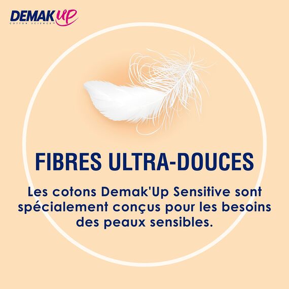 Demak'Up Sensitive Wattepads zum Abschminken – Gesicht und Augen – 100% natürliche Baumwollfasern – 64 Wattepads (Packung mit 5)