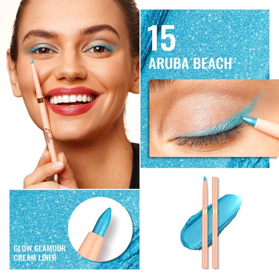 OULAC Blauer Kajal und Eyeliner Wasserfest, Wischfester Matter Eye Liner Stift Hält 24 Stunden+, Hochpigmentierter Seidiger Drehbarer Kajalstift, Vegan (15) Aruba Beach