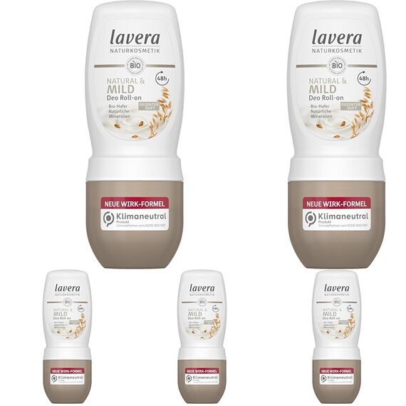 Lavera Deo Roll-on NATURAL & MILD 48 h - vegan - Naturkosmetik - Bio-Hafer & Natürliche Mineralien - ohne Aluminium - Zuverlässiger Schutz und ein dezenter Duft - 48 Stunden Deo Schutz - 50 ml