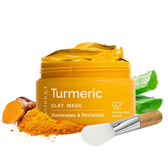 PLANTIFIQUE Koreanische Turmeric Clay Maske mit Vitamin C – Zielt auf dunkle Flecken, verfeinert die Poren, spendet Feuchtigkeit & beruhigt – Inklusive Spatel – Mascarilla de Arcilla con Cúrcuma 110g