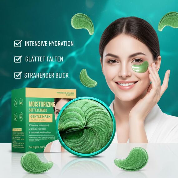 60 Stück Hydrogel Augenpads mit Hyaluronsäure & 10 Vitaminen – Feuchtigkeitsspendende Anti-Aging Augenmaske gegen Falten, Augenringe & Tränensäcke – Kühlende Eye Patches für müde Augen