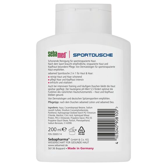 SEBAMED Sport Dusche 2 in 1, Shampoo & Duschgel, für Männer und Frauen, schonende Reinigung für sportstrapazierte Haut, ohne Mikroplastik, 200 ml (Packung mit 5)