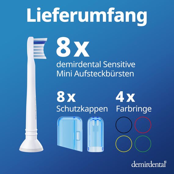 8er demirdental Mini Sensitive Aufsätze passend für Philips Sonicare Ersatzbürsten, weiche und kleine Bürstenköpfe für sensible Zähne, Weiß, entspricht HX6088