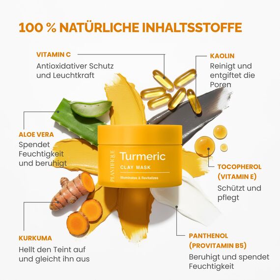 PLANTIFIQUE Koreanische Turmeric Clay Maske mit Vitamin C – Zielt auf dunkle Flecken, verfeinert die Poren, spendet Feuchtigkeit & beruhigt – Inklusive Spatel – Mascarilla de Arcilla con Cúrcuma 110g