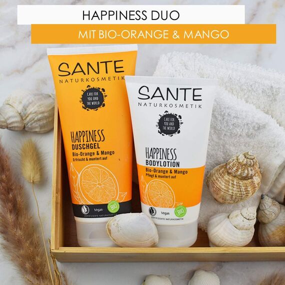 SANTE Naturkosmetik Happiness Duschgel, Tropischer Duft, Intensive Feuchtigkeit, 200 ml (Packung mit 3)
