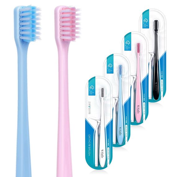 Y-kelin Kieferorthopädische Zahnbürste, V-Form, weiche Borsten, 4 Packungen，(farblich sortiert, Farbe nicht wählbar), sehr weiche Zahnbürste, toothbrush